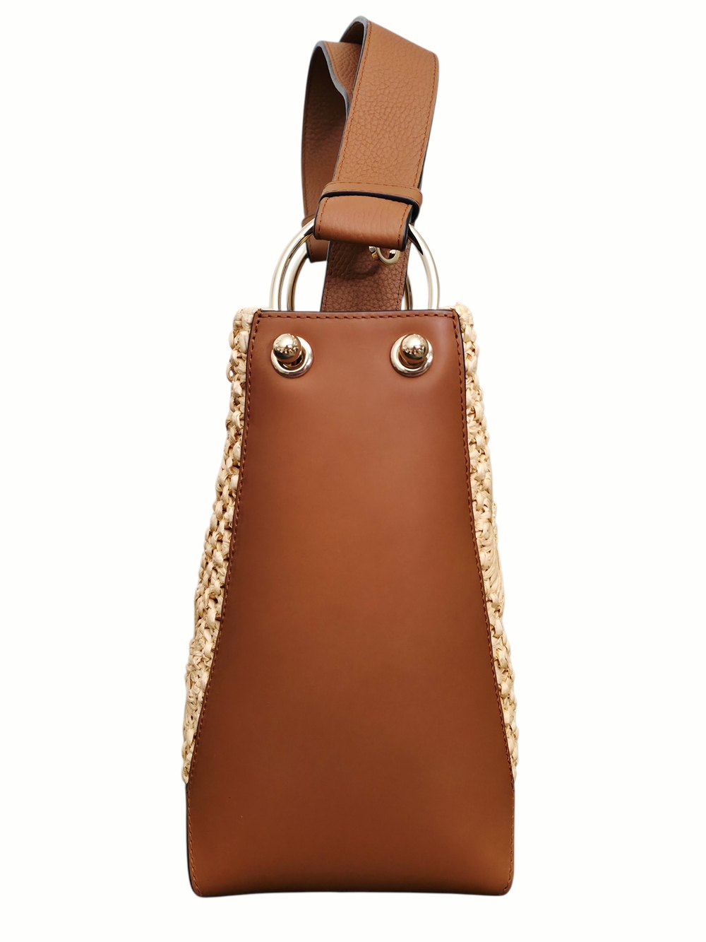 Strathberry Lana Midi Bucket Bag Raffia Leather Woven Floral Shoulder - Picture 7 of 10